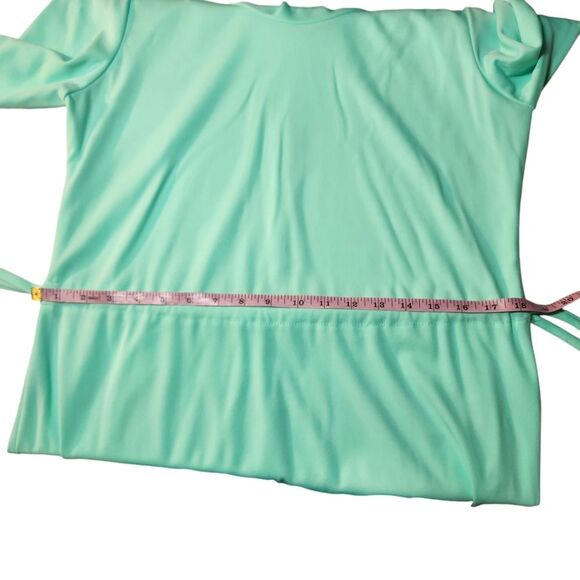 Vintage 70s Dress Disco Mod Long Sleeve Empire Waist Maxi Flowy Mint Green L - Picture 8 of 16